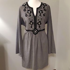 DG2 by Diane Gilman Gray Tunic with Black Embroidery & Rhinestone Embell…